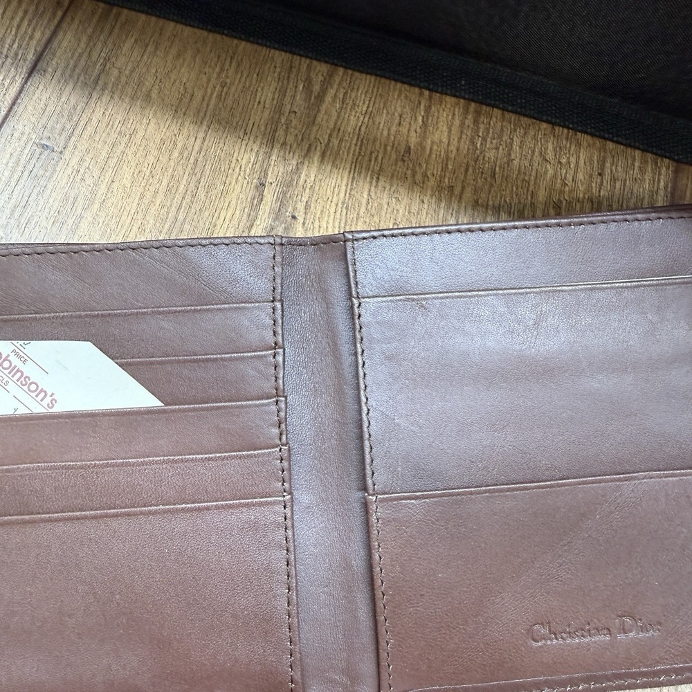 Vintage CHRISTIAN DIOR Mens Brown Leather Cardholder Bifold Wallet NEW - Picture 2 of 7